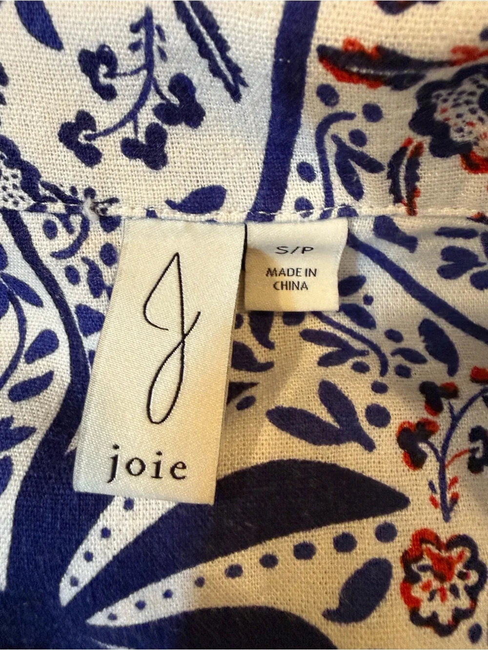 Jolie Short-Sleeve Button-Down Top in Navy, White and Rust
